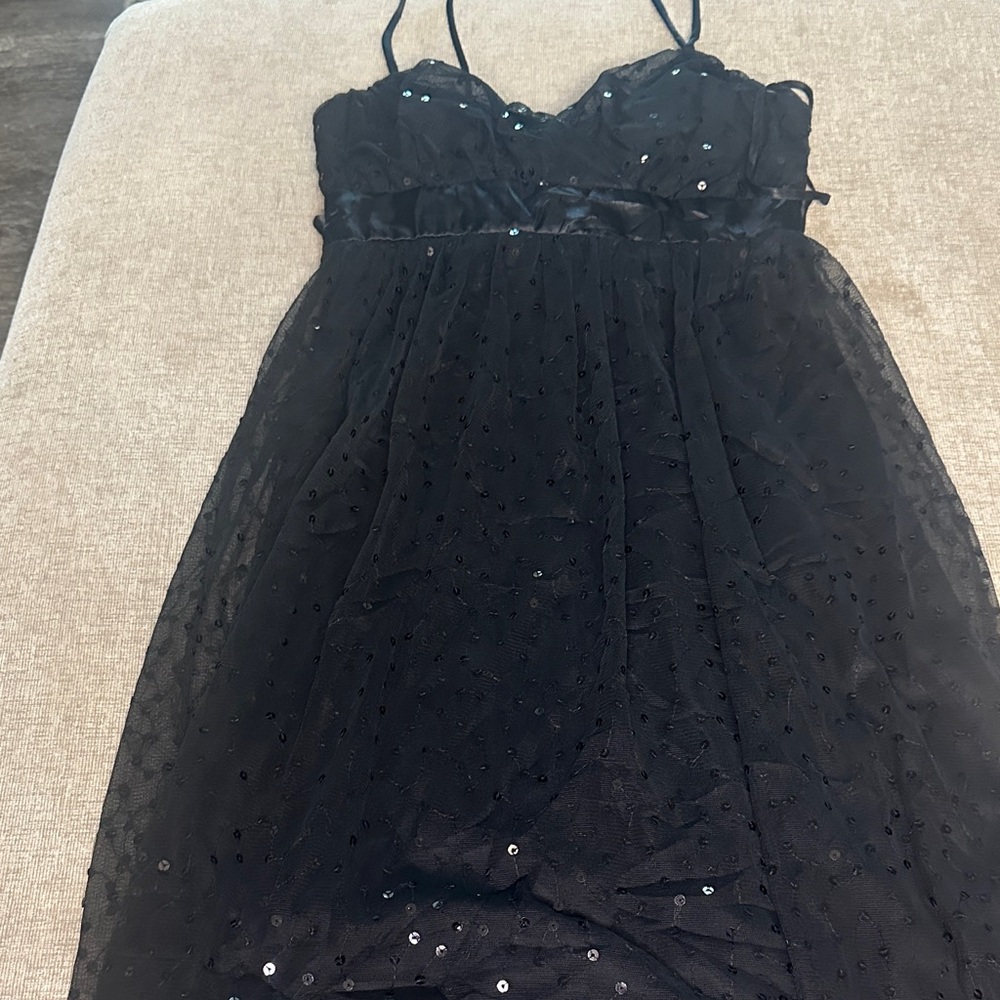 Chic Black Mini Dress with Sequin Detail